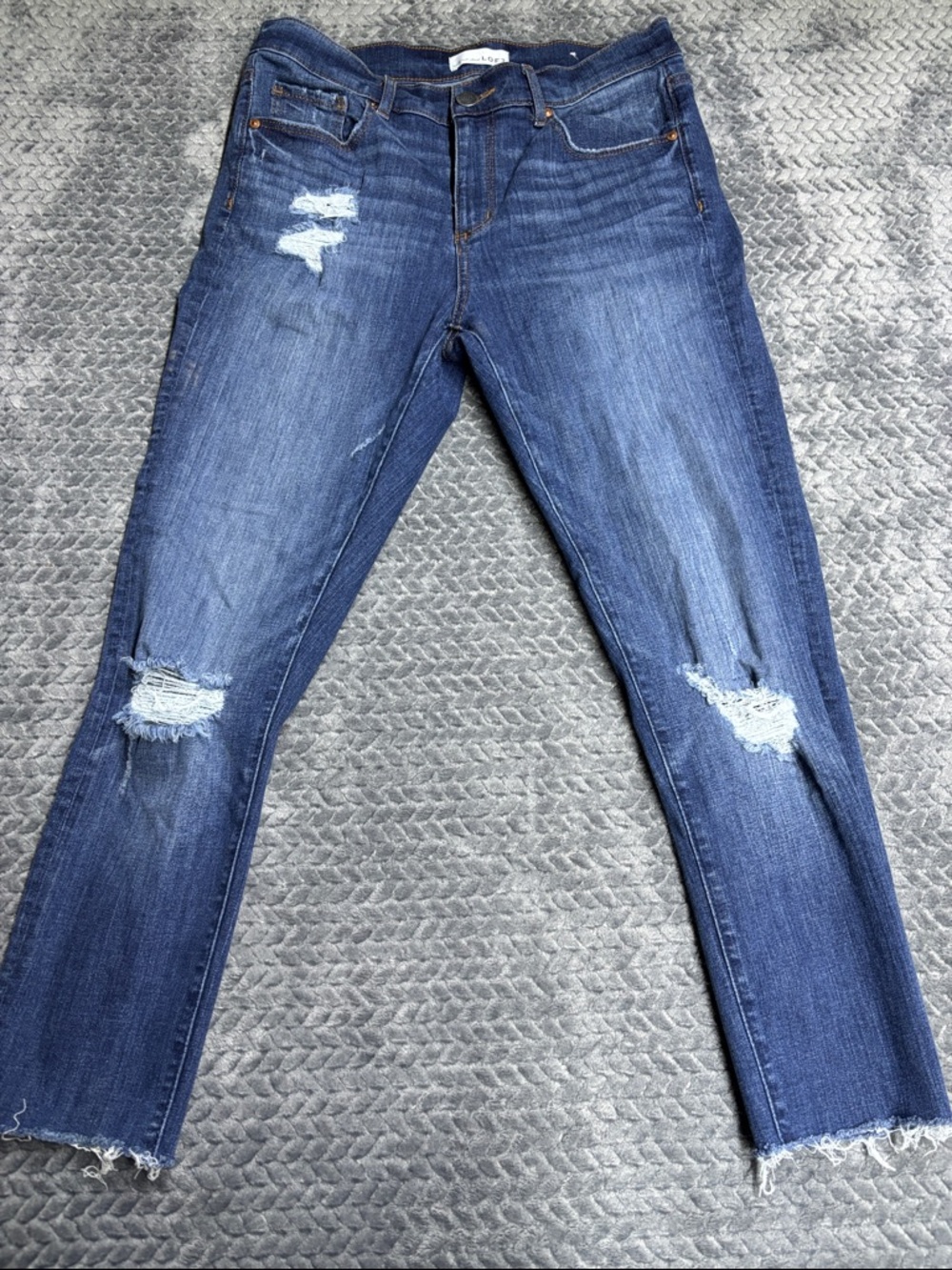 LOFT Distressed Boyfriend Jeans in Medium Blue Wash
